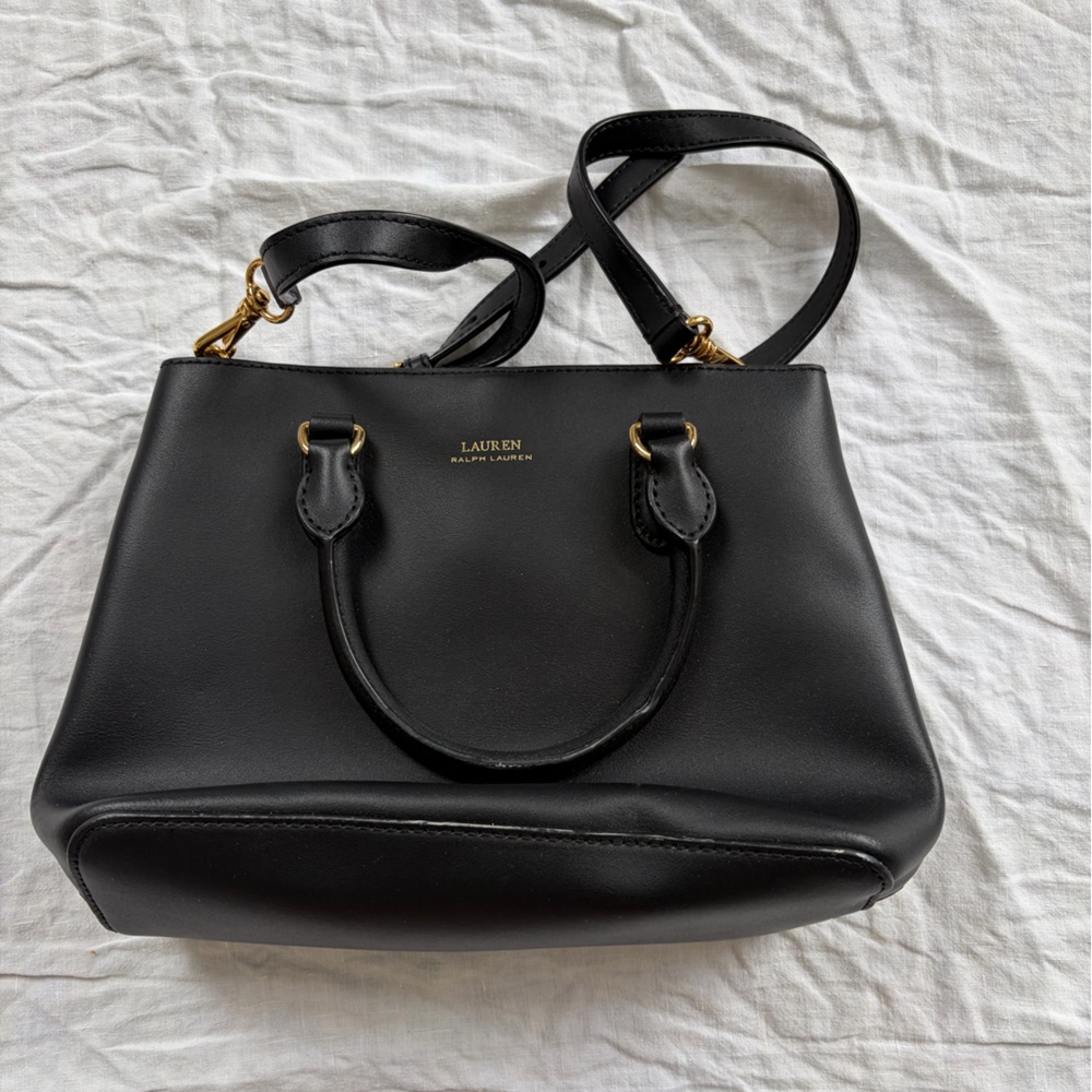 Ralph Lauren Black Leather Crossbody with Gold Hardware and Detachable Strap